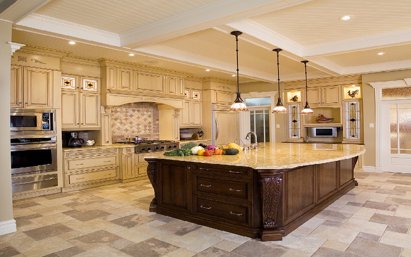 Remodeled kitchen with large custom island