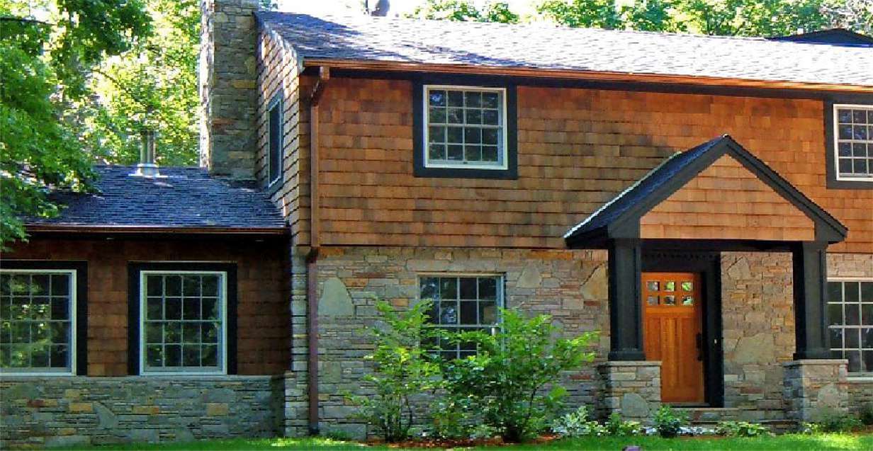 Cedar shake and stone exterior completed by Carstensen Construction
